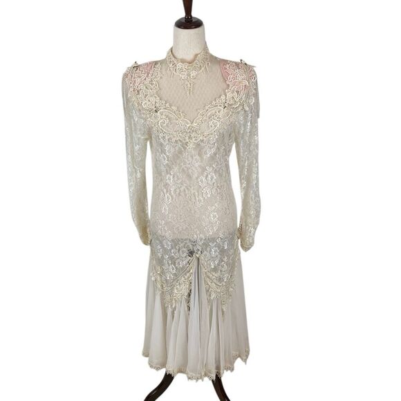 SOLD DO NOT PURCHASE Vintage 1980s French Lace Ca 2 piece Dress Women’s 6* Pink - Picture 6 of 14